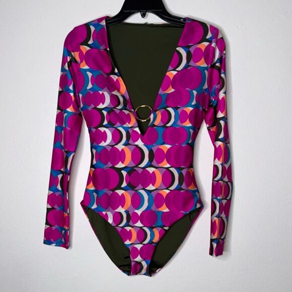 TRINA TURK SWIM  Long Sleeve Ring Front One Piece Paddle Suit Size Small - Picture 1 of 7